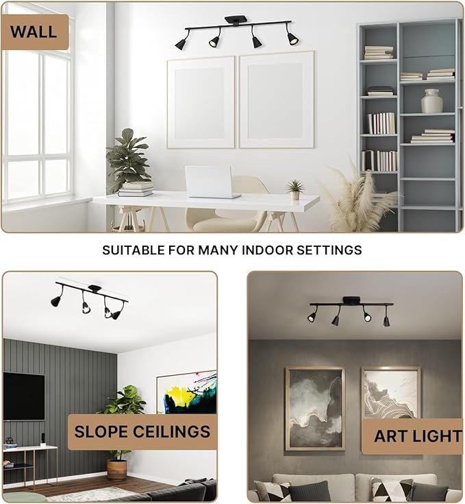 Modern LED 4-Light Track Lighting, Matte Black, 32 Inch, 4 GU10 LED Bulbs Included, Directional Spotlight Fixtures, Kitchen Ceiling and Wall Lights for Living Room