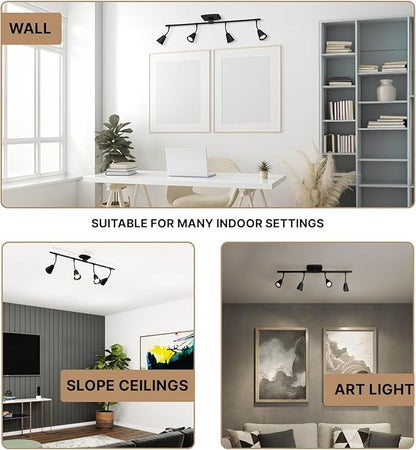 Modern LED 4-Light Track Lighting, Matte Black, 32 Inch, 4 GU10 LED Bulbs Included, Directional Spotlight Fixtures, Kitchen Ceiling and Wall Lights for Living Room
