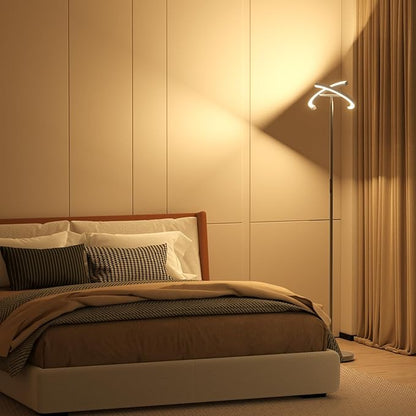 SIBRILLE Gunmetal Gray LED Floor Lamp - Rotatable Standing Lamp for Living Room Bedroom, 22W Dimmable Floor Readig Light with Touch/Remote Control, Modern Corner Lamp for Office, Brightness Adjustable
