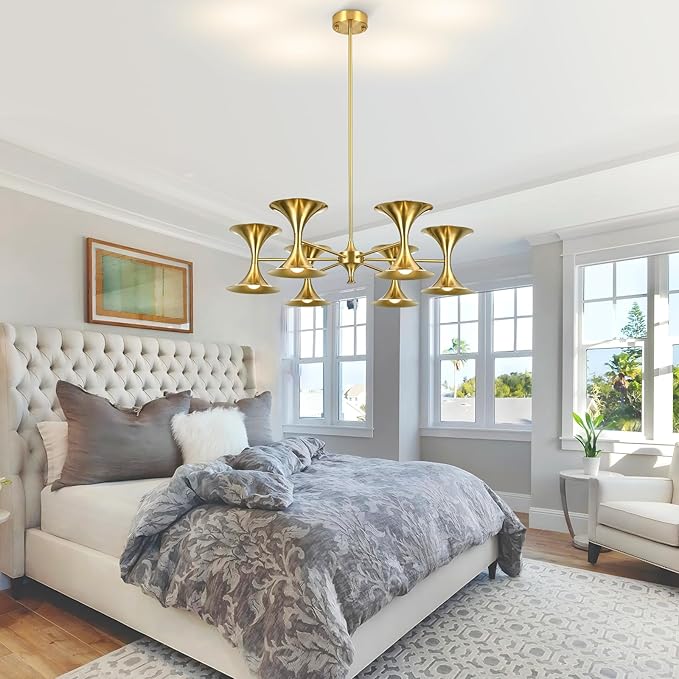 12-Lights Brass Gold Chandelier,Modern Industrial Dining Room Chandelier Lighting Fixture, Farmhouse Metal Ceiling Light for Kitchen Island Bedroom Living Room Hallway