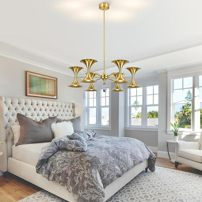 12-Lights Brass Gold Chandelier,Modern Industrial Dining Room Chandelier Lighting Fixture, Farmhouse Metal Ceiling Light for Kitchen Island Bedroom Living Room Hallway