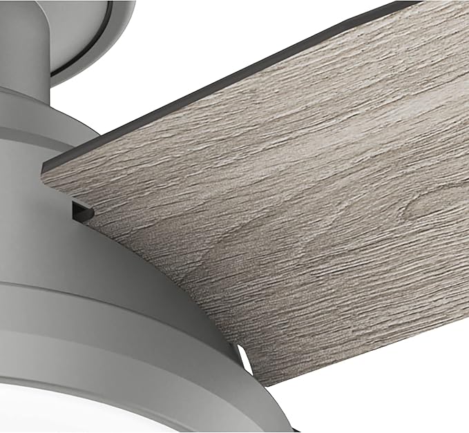 Hunter 44 inch Indoor Ceiling Fan with LED Light and Remote Control - Modern Ceiling Fan, Low Profile Mount, 4 Blades, For Bedroom, Living Room, or Kitchen, Quiet - Dempsey 51757, Matte Silver