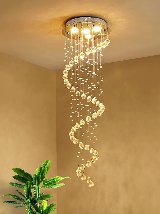 AGV LIGHTING Modern Crystal Chandelier, 4-Light Pendant, H50 x D16, White, Indoor, Bedroom, Dining Room, Living Room, Lobby