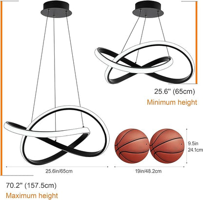 MAYNA Modern LED Pendant Light with Remote Control, 3-Color Dimmable Contemporary LED Chandelier with Irregular Ring Lights, Modern Chandeliers for Dining Room Kitchen, Black 25.6 inch