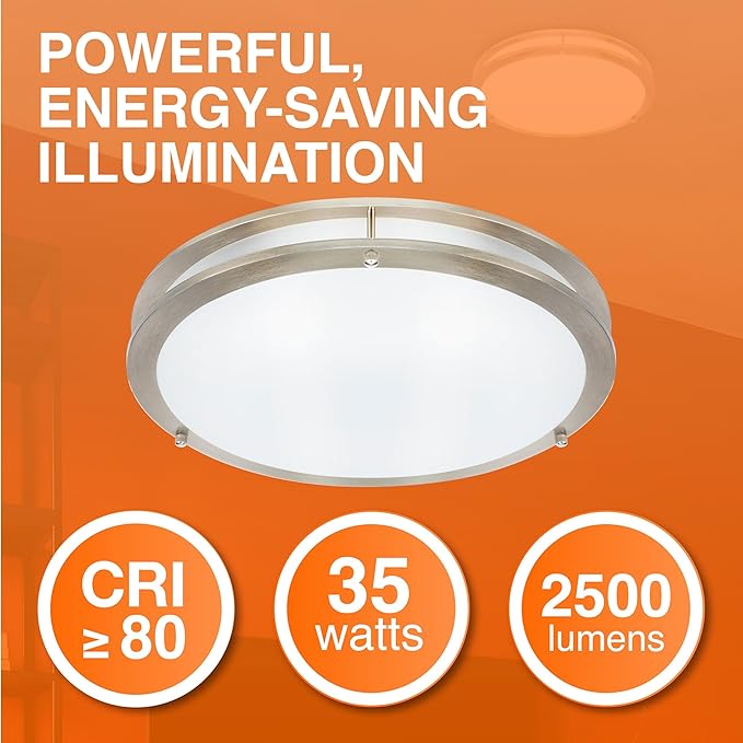 Sylvania 16" Saturn Ring LED Light Fixture, 35W, 5 Temperature Select, Dimmable, 2500 LMS, Brushed Nickel, for Family Rooms/Hallways/Kitchens/Bedrooms - 1 Pack (67229)