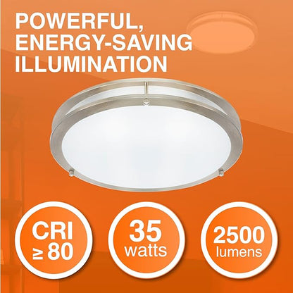 Sylvania 16" Saturn Ring LED Light Fixture, 35W, 5 Temperature Select, Dimmable, 2500 LMS, Brushed Nickel, for Family Rooms/Hallways/Kitchens/Bedrooms - 1 Pack (67229)