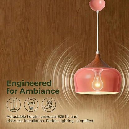 Modern Pendant Light Fxtures Kitchen, Hanging Light Fixtures Ceiling Mount, Wood Metal Shade Pendant Lamp for Dining Room, Bedroom, Living Room, Bathroom, Entryway, Small Chandelier, Pink
