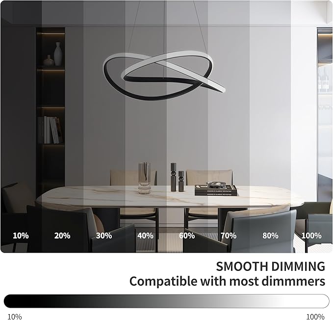 Modern Chandelier Dimmable Pendant Light Fixture,5CCT/2700K/3000K/3500K/4000K/5000K ,Adjustable Modern LED Chandeliers for Dining Room Kitchen Entryway Living Room Bedroom (Black-5CCT, 20 Inches)