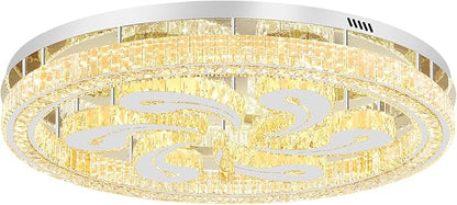 Modern Crystal Chandeliers for Dining Room Flush Mount Ceiling Chandelier for Living Room Dining Room Ring LED Crystal Ceiling Light (Round,40in Silver,Dimmable 2700K-6500K)