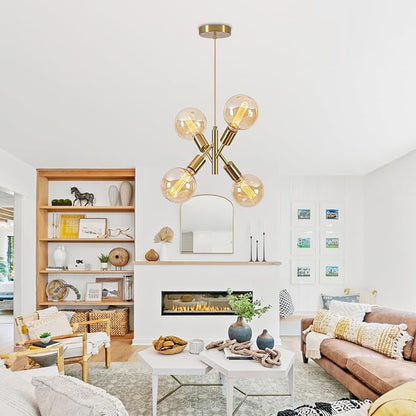 4-Lights Gold Chandelier Fixture Dining Room Light Fixture Over Table Mid Century Modern Chandelier Gold Sputnik Chandelier for Dining Room Living Room, Bedroom, Kitchen