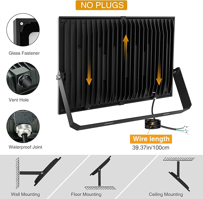 400W LED Flood Light Outdoor, 40000LM 6000K Daylight White 110-265V, 2400W Equivalent Super Bright FloodLight, IP66 Waterproof Commercial Lighting for Sports Fields, Counts, Arena, Stadium