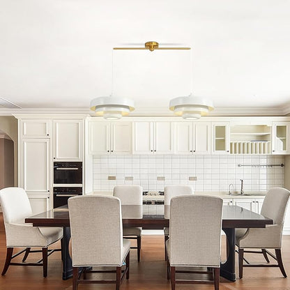 Farmhouse White Pendant Light, 2-Light Industrial Chandelier, Vintage Adjustable Hanging Lights for Kitchen Island, Dining Room, Bedroom, Entryway, Coffee Bar