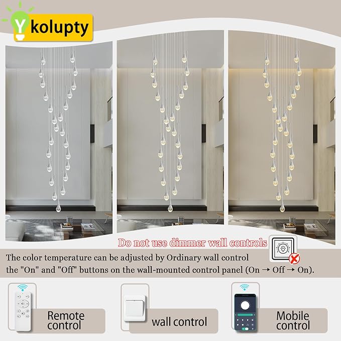 ykolupty Modern Crystal Chandelier 25-Lights Raindrop Chandeliers LED Dimmable High Ceiling Pendant Light Silver Large Chadnelier for Foyer Entrance Living Room