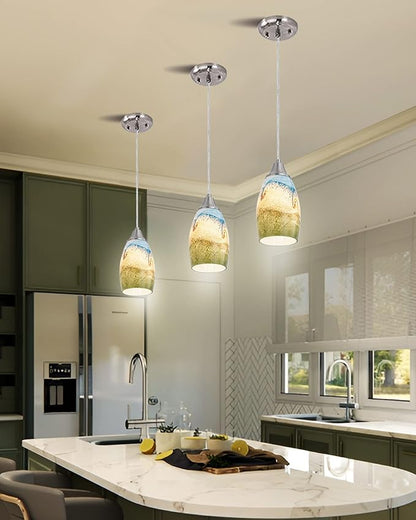 karyfine 3pack Mini Pendant Lights Kitchen Island Hand Blown Art Glass Hanging Ceiling Pendant Light Over Kitchen Sink Glass Pendant Light Shade for Coffee Bar,Dining Room,Stairs Multi Color