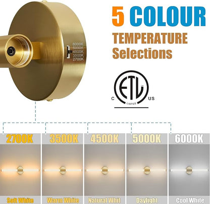 Gold Wall Sconces Set of Two Hardwired, Dimmable 5CCT LED Bathroom Light Fixtures Over Mirror, 360° Full Lighting 23 inch Vanity Light Bar Modern Wall Sconce for Bathroom Bedroom Living Room