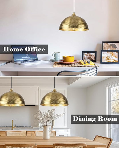 Hammered Pendant Lights Kitchen Island 3 Pack, 12 Inch Gold Dome Pendant Light, Industrial Hammered Pendant Light, Island Pendant Lights for Kitchen, Dining Room, Cafe