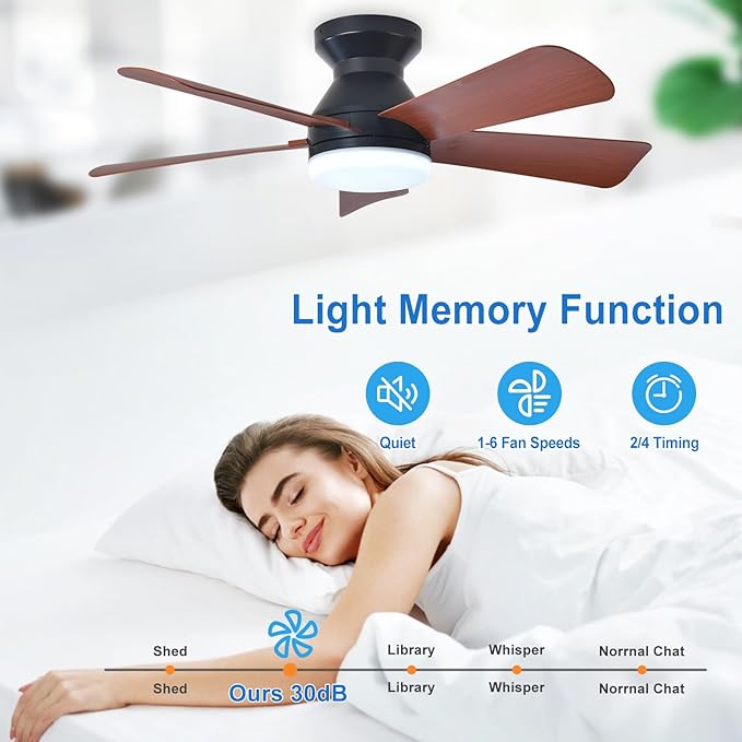 Depuley 35-Inch Ceiling Fan with Light: Walnut 5 Blade Low Profile Small Fans for Kitchen Bedroom - Flush Mount Ceiling Fan for Indoor/Outdoor with Remote Control Reversible Timer - 2 Packs