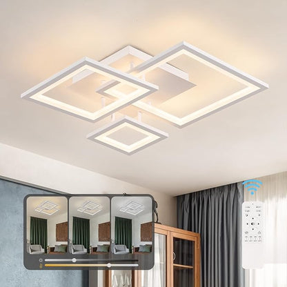 Modern White Led Ceiling Light 3-Square Design 3000K-6500K Dimmable LED Ceiling Light with Remote 33W Acrylic Ceiling Lighting Fixture for Bedroom Kitchen Dining Room Office Lamps (White)