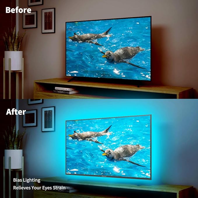 BASON LIGHTING TV LED Backlight, 14.76ft USB Led Lights Strip for 60-70 TV/Monitor Backlight, LED TV Lights with Remote, 4096 DIY Colors TV Bias Lighting for HDTV, PC,Updated.