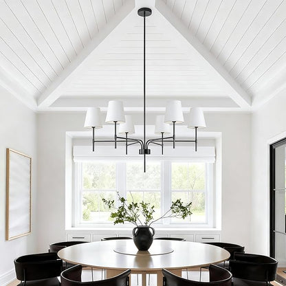 2026 New Black Chandeliers for Dining Room Light Fixture over Table, 34" 6-Light Classic Modern Farmhouse Black Chandelier with White Fabric Shade, Pendant Lighting for Kitchen Island Living Room
