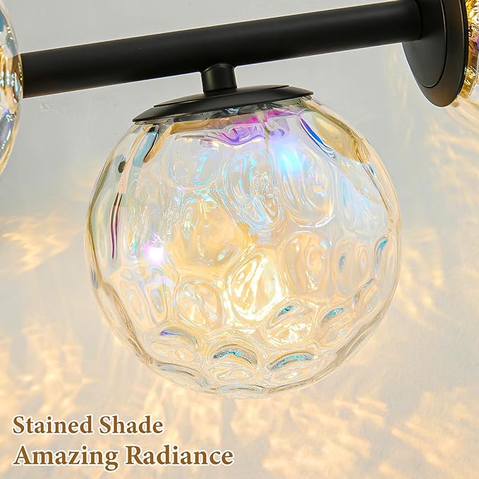 Black LED Bathroom Vanity Light: 5-Light Stained Hammered Glass Colorful Globe Vanity Light Fixtures - Unique Mid Century Modern Dimmable Wall Lights For Bedroom Bath Room Makeup Living Room Fireplace