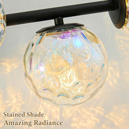 Black LED Bathroom Vanity Light: 5-Light Stained Hammered Glass Colorful Globe Vanity Light Fixtures - Unique Mid Century Modern Dimmable Wall Lights For Bedroom Bath Room Makeup Living Room Fireplace