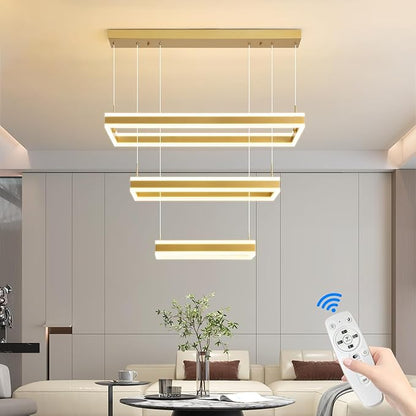 Modern Ceiling Pendant Light, LED Chandelier with Remote Control Dimmable 3 Color Mode & Brightness, Anti-Flicker Pendant Lights Kitchen Island Light Fixture for Dining Room Living Room