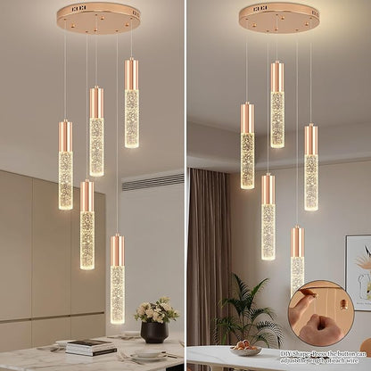 Modern Crystal Chandelier for Kitchen Island 5-Lights, Elegant Gold LED Bubble Pendant Lighting Fixture for Dining Room Bedroom Entryway