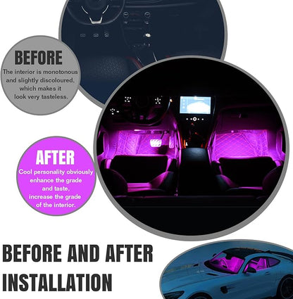 Car LED Strip Light, 24 LED RGB Auto Under Dash Interior Atmosphere Lights, 12V Ambient Night Light, Auto Interior Decorative Lamp, Universal Car Accessories (Pink Purple, USB Port)