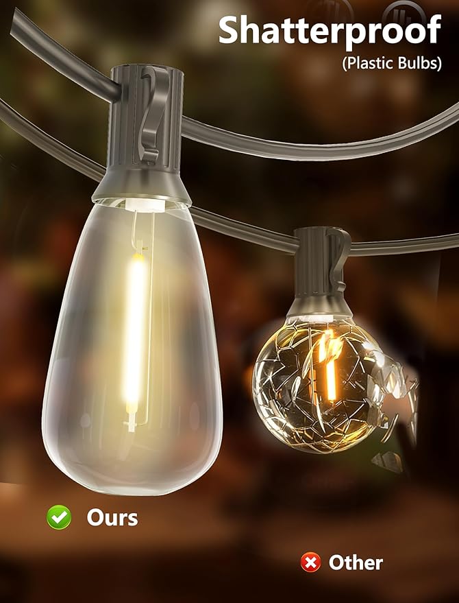 50FT LED Outdoor String Lights, Patio Lights with 25 Shatterproof ST35 LED Vintage Edison Bulbs Connectable LED String Lights, Waterproof Outdoor Hanging Lights for Backyard Garden