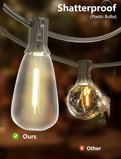 50FT LED Outdoor String Lights, Patio Lights with 25 Shatterproof ST35 LED Vintage Edison Bulbs Connectable LED String Lights, Waterproof Outdoor Hanging Lights for Backyard Garden
