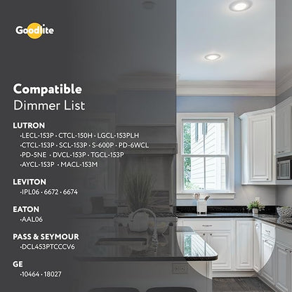 Goodlite 4" LED Round, Recessed Ultra Slim Baffle-Trim Fixture, 12W, 120-277V, CRI 90+, Wet & ETL, Triac & 0-10V Dimming, 1000 Lumens, Color Selectable 2700k-3000k-3500k-4100k-5000k, 1ct (G-97822)