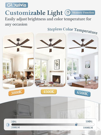 52 Inch Ceiling Fans with Lights and Remote&APP Control, Bronze Smart Ceiling Fan with 3000-6000K Dimmable, 6 Speeds Quiet Reversible Motor, Indoor/Outdoor Ceiling Fan for Bedroom Living Room