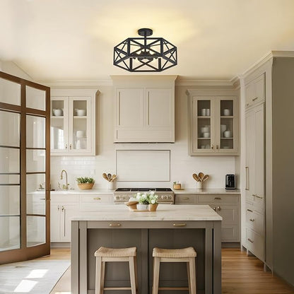 Modern Semi Flush Mount Ceiling Light with Remote Control,19.7" 6-Light Hexagon Flush Mount Ceiling Lights for Dining Room Light Fixture,Farmhouse Kitchen Island Lighting Fixtures for Hallway