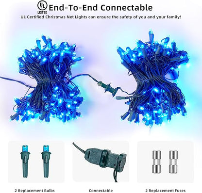 Dirnun Led Christmas Net Lights Blue Outdoor Christmas Lights 160LED 5ftx7ft, Waterproof Outdoor Indoor Fairy Mesh Net Light for Xmas Party, Yard, Patio, Trees, Shrubs, Bushes Decorations