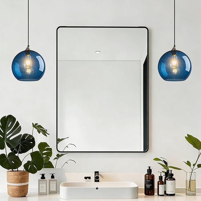 Modern 2-Pack Glass Globe Pendant Lights, Blue Modern Pendant Lighting for Kitchen Island, Clear Glass Hanging Lamps for Dining Room Living Room Bedroom, Large 9.85 Inch Fixture (Bulbs Not Included)