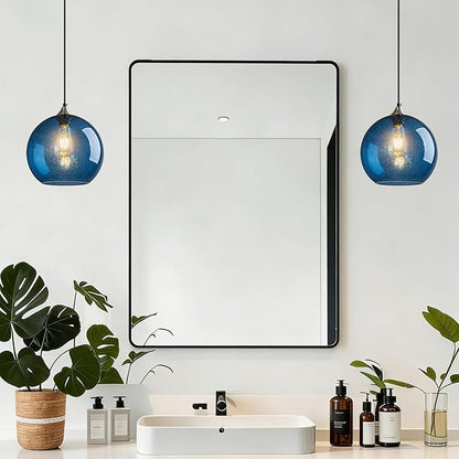 Modern 2-Pack Glass Globe Pendant Lights, Blue Modern Pendant Lighting for Kitchen Island, Clear Glass Hanging Lamps for Dining Room Living Room Bedroom, Large 9.85 Inch Fixture (Bulbs Not Included)
