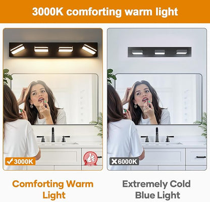 Torondo 360° Rotate LED Bathroom Vanity Light Fixtures, 1600LM Acrylic Matte Black Vanity Lights for Bathroom, Modern Wall Lighting Fixtures Over Mirror Kitchen Living Room Hallway (Warm Light 3000K)