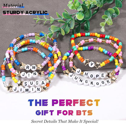 AICase for BT Merch Gifts Toys Inspired Bracelets Birthday Decorations 7 Pcs Stackable Stretch Beaded Friendship Bracelets Costume Cosplay Merchandise Gifts for Fans Women Christmas Stocking