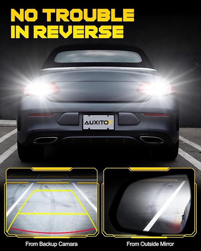 AUXITO Latest 921 912 LED Bulb Reverse Light, 600% Brighter CANBUS Error Free 912 921 led backup light bulbs, Super Bright T15 906 922 W16W LED Bulb for Back Up Tail Light, Pack of 2