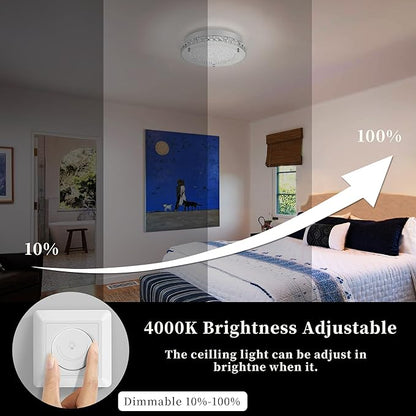 Crystal Ceiling Light 13 Inch Flush Mount Ceiling Light Fixture 4000K Dimmable Chandelier Modern Ceiling Lamp for Bedroom Bathroom Kitchen Island