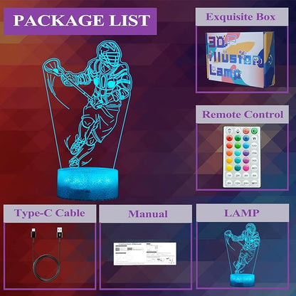 Lacrosse Gifts for Men, Lacrosse Night Light with Remote Control, 16 Colors Changing, Timer, RGB Flashing Mode and Dimmable, Gifts for Boys Christmas Decor