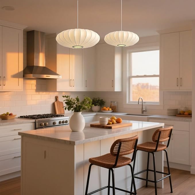 19.7in Lantern Pendant Light, 3-Light Imitation Silk White Bubble Pendant Lighting Fixture, Hanging Lamp Simple Chandelier for Living Dinning Room Kitchen Island Bedroom Restaurant Cafe