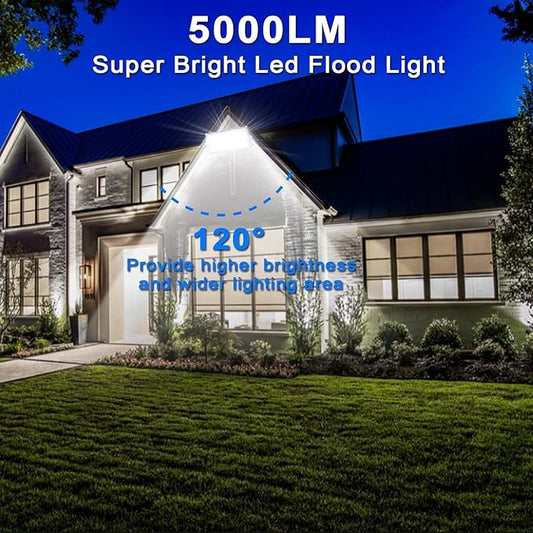 50W Flood Light Outdoor, 4 Pack 5000 Lumens LED Flood Light, 6500K Super Bright Plug in Outdoor Lights, IP66 Waterproof Work Light Exterior Security Lights for Garden, Yard, Garage, Playground