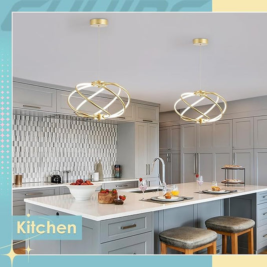 CHYING Modern Gold Chandelier with Remote Control, 48W 3-Color Temperature Dimmable LED Chandelier for Dining Room, Hanging Adjustable Pendant Light for Living Room Kitchen Entryway Foyer