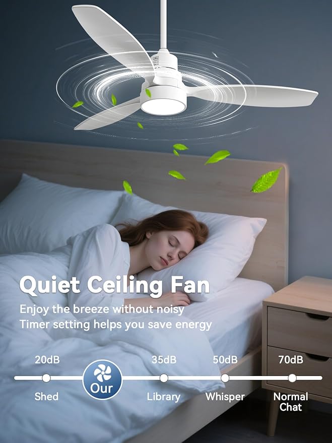 Sofucor White Ceiling Fan with Lights and Remote, 52 Inch Modern Wood DC Motor Ceiling Fan with Downrods, for Farmhouse Bedroom Living Room Dining Room Patio Porch, Reversible, 3 Blades
