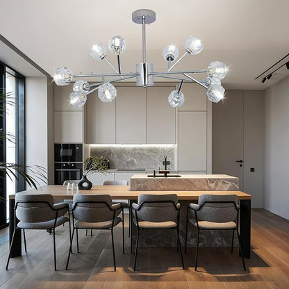 Depuley Chandelier Ceiling Light Fixture: 12-Light Modern Sputnik Chandelier for Dining Room - Height Adjustable Mid Century Chrome Crystal Chandelier for Bedroom Living Room (Included G9 Bulbs)