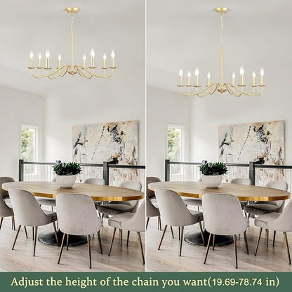 Gold Chandelier 8-Light Modern Farmhouse Chandelier Lighting Fixtures Rustic Candle Hanging Chandelier for Living Room Foyer Hallway Bedroom Kitchen