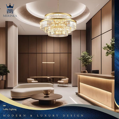 20 Lights Modern Gold Crystal Chandeliers Large 31" 4-Tier K9 Crystal Light Fixture Luxury Round Ceiling Pendant Chandelier for Foyer Staircase Living Room Dining Room