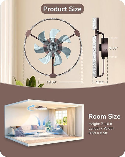 EDISHINE 20'' Ceiling Fans with Lights and Remote, LED Low Profile Fan Light, 3000-6000K Dimmable, 6 Speeds Flush Mount Ceiling Fan, DC Motor, APP Control, Modern Fandelier for Bedroom, Brown